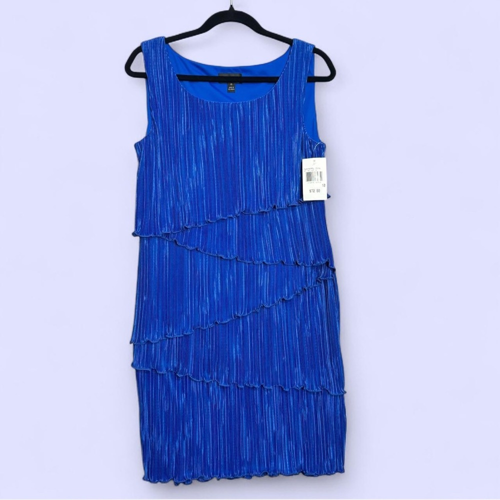 NWT Connected Apparel Blue Tiered Pleated Cocktail Party Dress Sz 10 90s Evening